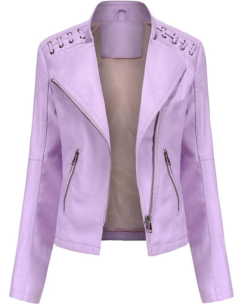 Womens Faux Leather Moto Jackets Oversized Zip Up Short Coat Fall Solid Color Biker PU Outwear Lapel Purple Pink $23.84 Jackets