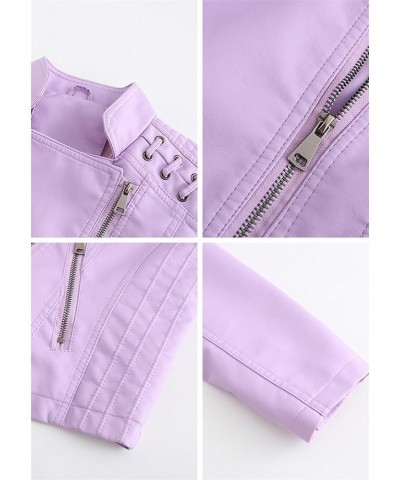 Womens Faux Leather Moto Jackets Oversized Zip Up Short Coat Fall Solid Color Biker PU Outwear Lapel Purple Pink $23.84 Jackets