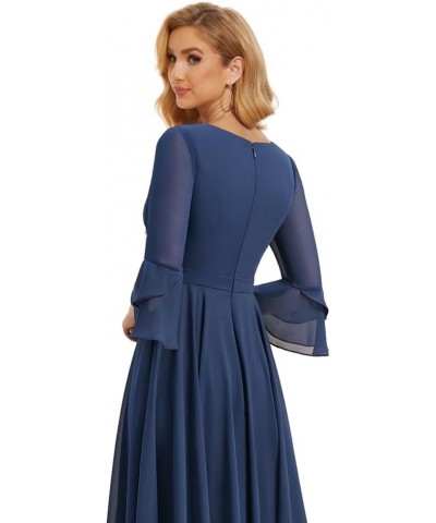 Women's Chiffon Mother of The Bride Dresses for Wedding V Neck Formal Dress Tea Length Evening Gown with Sleeves Navy Blue $3...