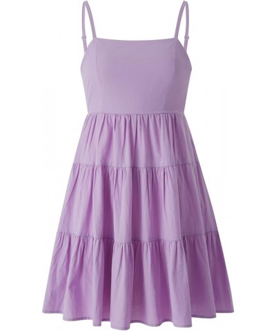 Summer Dresses for Women 2022 Spaghetti Straps Sleeveless Tiered Mini A Line Dress for Beach Holiday Party Purple $9.03 Dresses