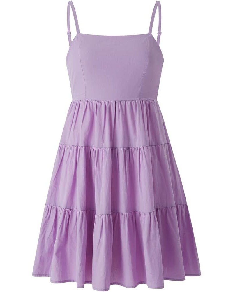 Summer Dresses for Women 2022 Spaghetti Straps Sleeveless Tiered Mini A Line Dress for Beach Holiday Party Purple $9.03 Dresses