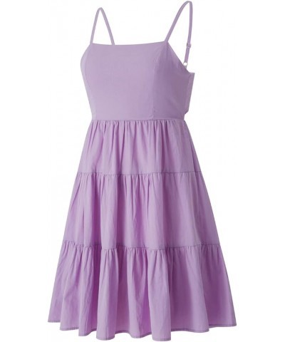 Summer Dresses for Women 2022 Spaghetti Straps Sleeveless Tiered Mini A Line Dress for Beach Holiday Party Purple $9.03 Dresses