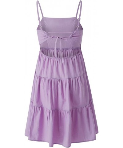 Summer Dresses for Women 2022 Spaghetti Straps Sleeveless Tiered Mini A Line Dress for Beach Holiday Party Purple $9.03 Dresses