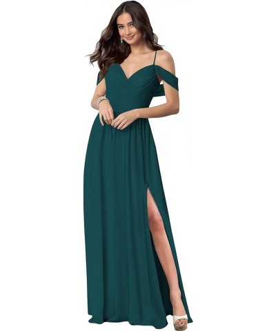 Women's Off Shoulder Bridesmaid Dresses Floor Length with Pockets A Line Chiffon Formal Dress Pleated Teal $29.89 Dresses