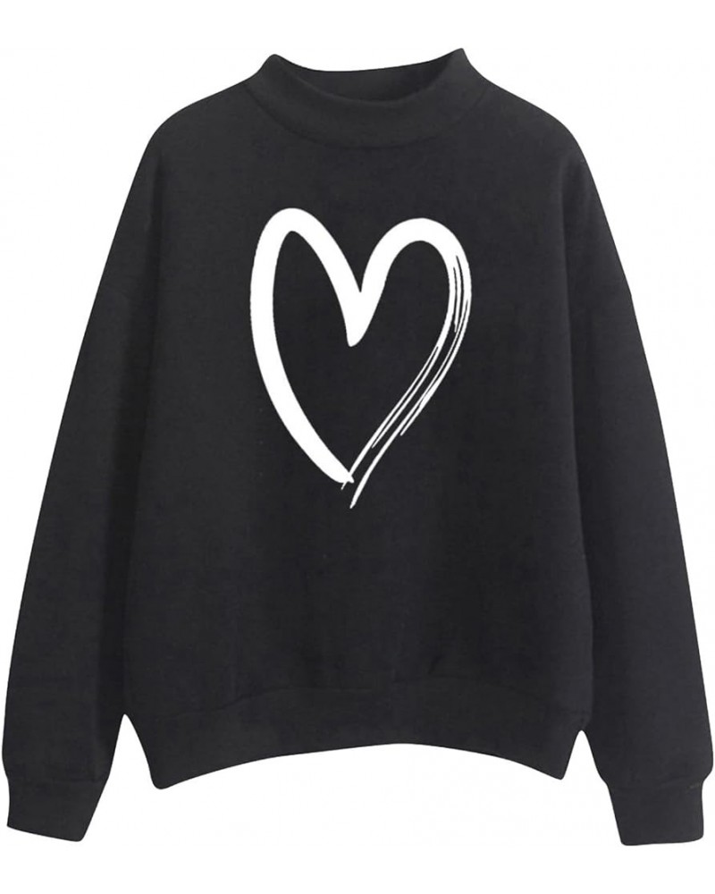 Womens Long Sleeve Shirts Sweatshirt Crewneck Pullover Cute Tops Casual Loose Fit O-Neck Valentines Day Shirt C-05-black $11....