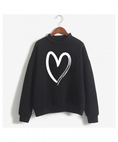 Womens Long Sleeve Shirts Sweatshirt Crewneck Pullover Cute Tops Casual Loose Fit O-Neck Valentines Day Shirt C-05-black $11....