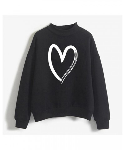 Womens Long Sleeve Shirts Sweatshirt Crewneck Pullover Cute Tops Casual Loose Fit O-Neck Valentines Day Shirt C-05-black $11....