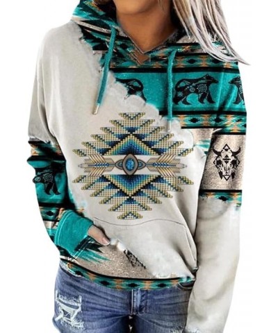 Women's Western Aztec Ethnic Print Comfy Hoodie Fashion Long Sleeve Hooded Sweatshirts with Drawstring Tops Sweater Beer Blue...