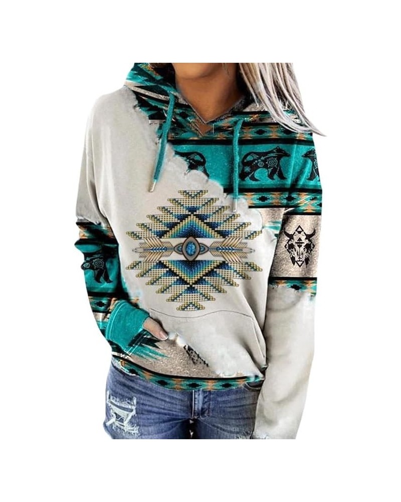 Women's Western Aztec Ethnic Print Comfy Hoodie Fashion Long Sleeve Hooded Sweatshirts with Drawstring Tops Sweater Beer Blue...