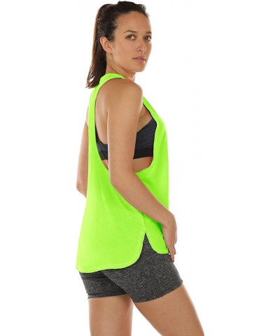 Women's Racerback High Neck Workout Athletic Yoga Muscle Tank Tops Black/Neon Green/Neon Orange $10.99 Activewear