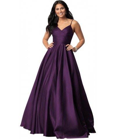 Women's Spaghetti Straps Satin Prom Dresses with Pockets V Neck Pleated Formal Evening Ball Gowns Plum $43.99 Dresses