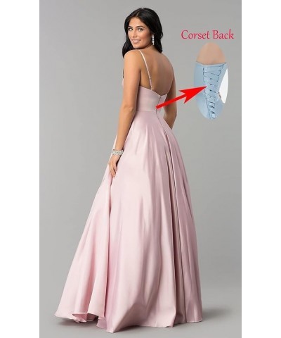 Women's Spaghetti Straps Satin Prom Dresses with Pockets V Neck Pleated Formal Evening Ball Gowns Plum $43.99 Dresses