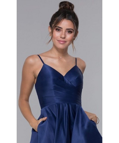 Women's Spaghetti Straps Satin Prom Dresses with Pockets V Neck Pleated Formal Evening Ball Gowns Plum $43.99 Dresses