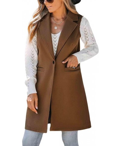 Women's Casual Notched Lapel Wool Blend Vest Western One Button Sleeveless Wool Blazer Jacket Coat Dark Brown $17.94 Vests