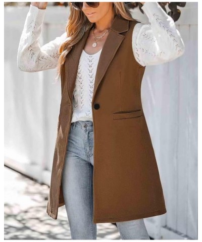 Women's Casual Notched Lapel Wool Blend Vest Western One Button Sleeveless Wool Blazer Jacket Coat Dark Brown $17.94 Vests