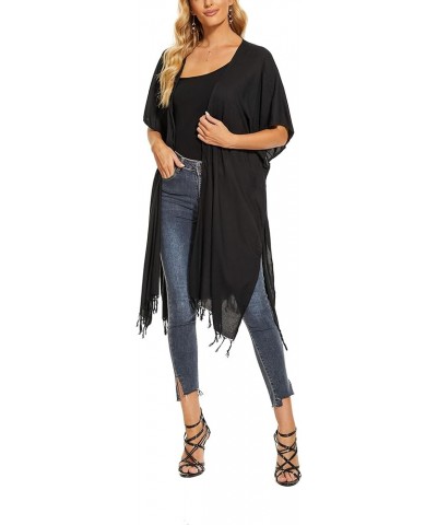 Women Long Solid Kimono Cardigan Shawl Wrap Swimsuit Cover Up Jacket One Size Black $18.24 Swimsuits