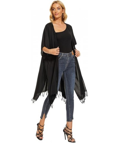 Women Long Solid Kimono Cardigan Shawl Wrap Swimsuit Cover Up Jacket One Size Black $18.24 Swimsuits