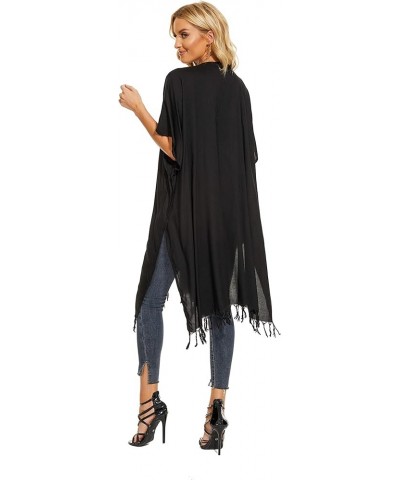 Women Long Solid Kimono Cardigan Shawl Wrap Swimsuit Cover Up Jacket One Size Black $18.24 Swimsuits