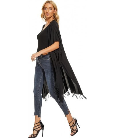 Women Long Solid Kimono Cardigan Shawl Wrap Swimsuit Cover Up Jacket One Size Black $18.24 Swimsuits