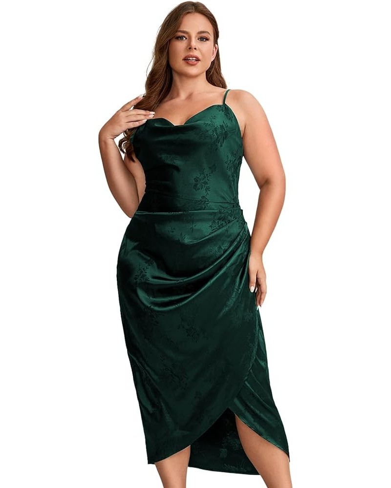 Women's Plus Size Satin Spaghetti Strap Cowl Neck Wrap Party Cami Dress Jacquard Green $14.55 Dresses