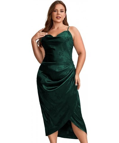 Women's Plus Size Satin Spaghetti Strap Cowl Neck Wrap Party Cami Dress Jacquard Green $14.55 Dresses