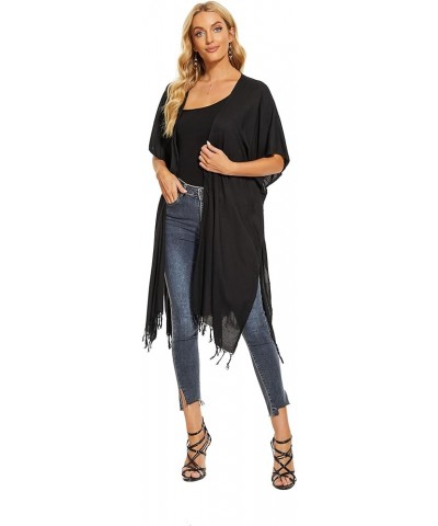 Women Long Solid Kimono Cardigan Shawl Wrap Swimsuit Cover Up Jacket One Size Black $18.24 Swimsuits