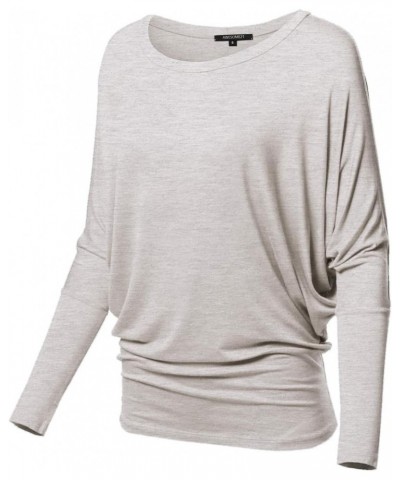 Women's Casual Solid Boat Neck Long Dolman Sleeve Top - Made in USA Aawtel0001 Cream $10.96 Tops