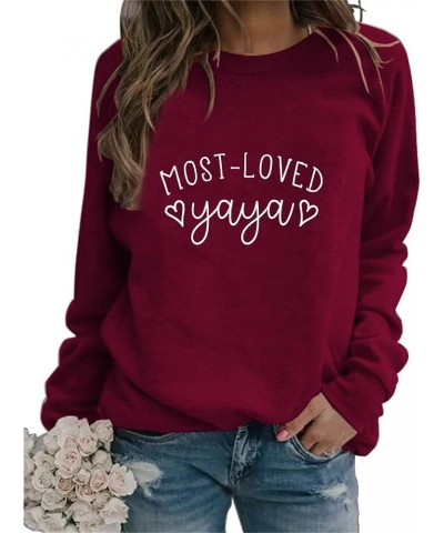 Yaya Sweatshirt, Yaya Gifts for Mothers Day, Women Cute Long Sleeve Pullovers Funny Christmas Shirts Grandma Gift 04 Wine Red...