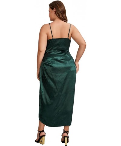 Women's Plus Size Satin Spaghetti Strap Cowl Neck Wrap Party Cami Dress Jacquard Green $14.55 Dresses