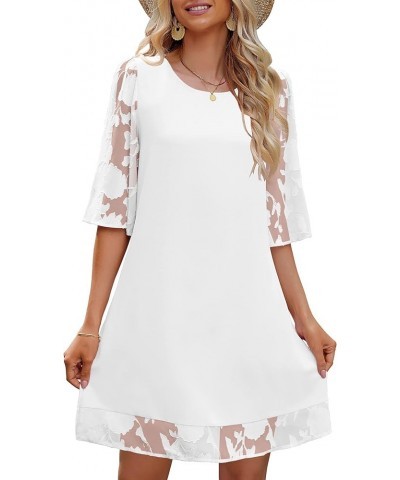 3/4 Sleeve Dress for Women Shift Cute Summer Tunic Floral Lace Dresses Brilliant White $15.40 Dresses