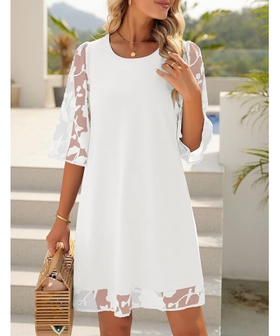 3/4 Sleeve Dress for Women Shift Cute Summer Tunic Floral Lace Dresses Brilliant White $15.40 Dresses