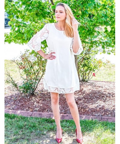 3/4 Sleeve Dress for Women Shift Cute Summer Tunic Floral Lace Dresses Brilliant White $15.40 Dresses