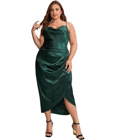 Women's Plus Size Satin Spaghetti Strap Cowl Neck Wrap Party Cami Dress Jacquard Green $14.55 Dresses