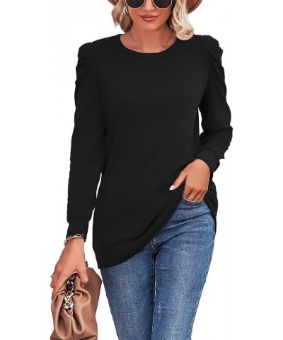 Puff Sleeve Shirts for Women - Casual Fashion Long Sleeve Tops for Womens Trendy Womens Puff Sleeves Shirt - Black $10.57 T-S...