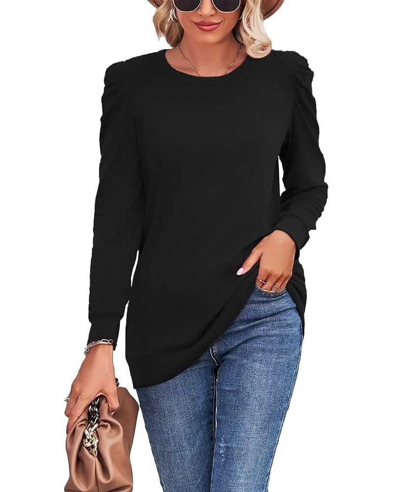 Puff Sleeve Shirts for Women - Casual Fashion Long Sleeve Tops for Womens Trendy Womens Puff Sleeves Shirt - Black $10.57 T-S...