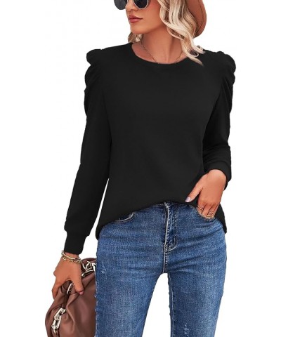 Puff Sleeve Shirts for Women - Casual Fashion Long Sleeve Tops for Womens Trendy Womens Puff Sleeves Shirt - Black $10.57 T-S...