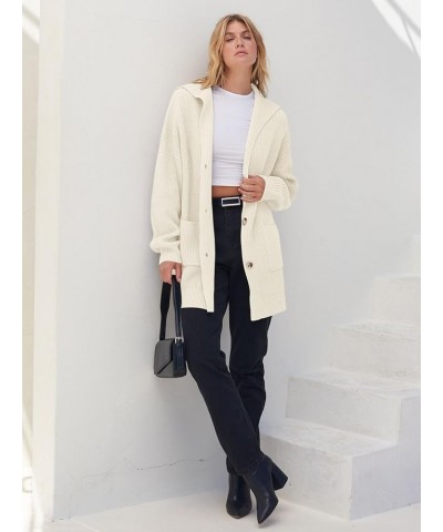 Women's Long Sleeve Button Lapel Cardigan Sweater Oversized Chunky Knit Slouchy Outerwear Beige $25.51 Sweaters