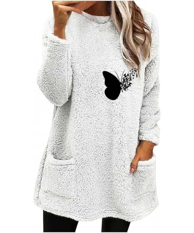 Fleece Sherpa Pullover Women Oversized Fluffy Sweatshirt Crewneck Long Sleeve Tops Warm Winter Outerwear With Pockets Fleece ...