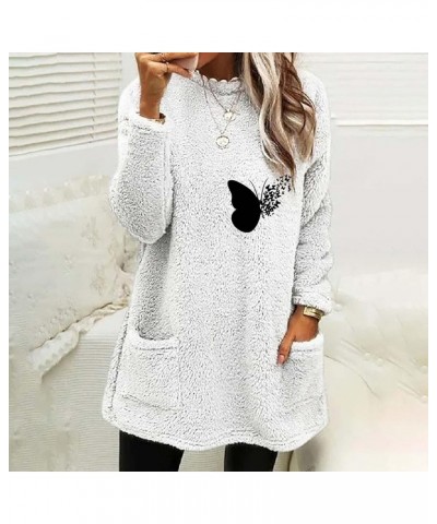 Fleece Sherpa Pullover Women Oversized Fluffy Sweatshirt Crewneck Long Sleeve Tops Warm Winter Outerwear With Pockets Fleece ...