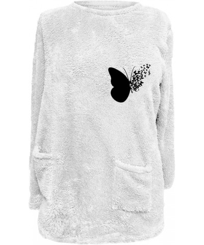 Fleece Sherpa Pullover Women Oversized Fluffy Sweatshirt Crewneck Long Sleeve Tops Warm Winter Outerwear With Pockets Fleece ...