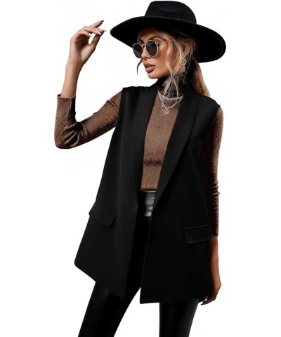 Women's Elegant Sleeveless Blazer Jacket Vest Open Front Long Cardigan Black $19.66 Vests