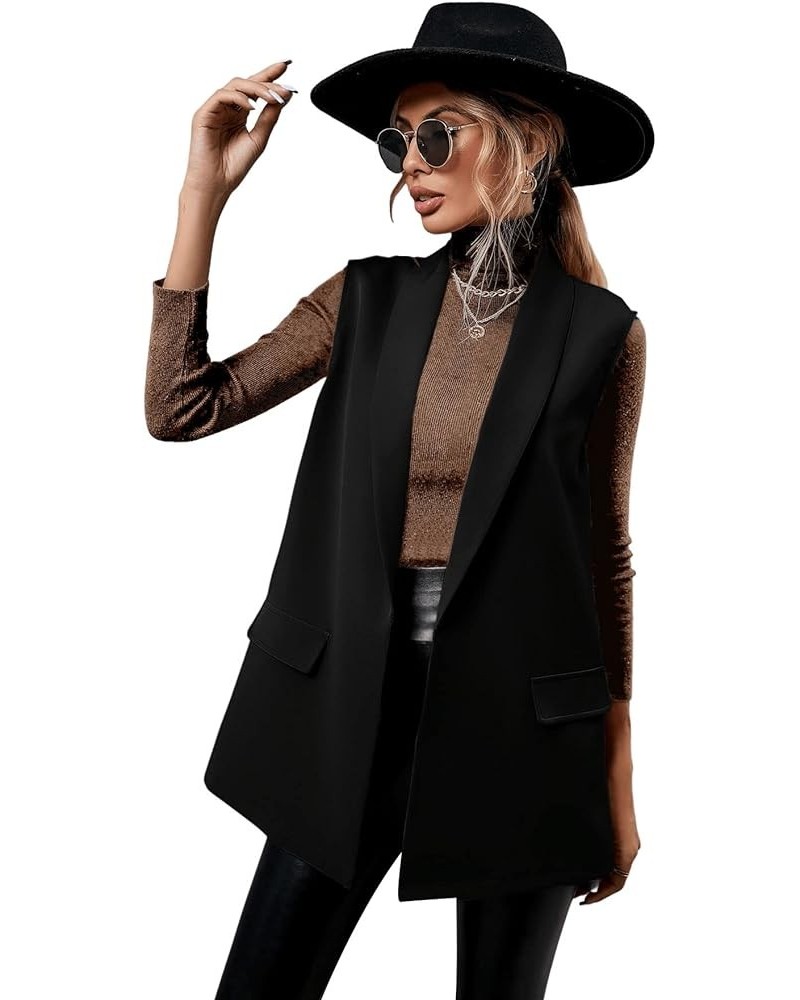 Women's Elegant Sleeveless Blazer Jacket Vest Open Front Long Cardigan Black $19.66 Vests