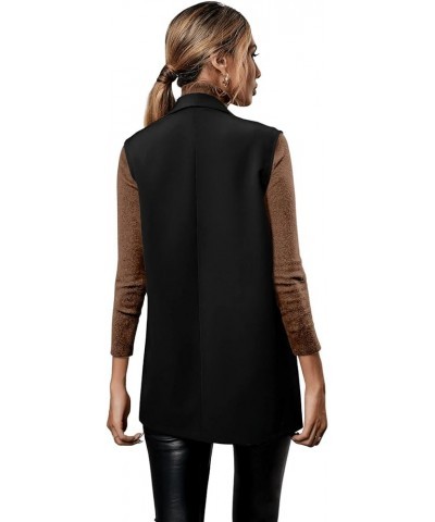 Women's Elegant Sleeveless Blazer Jacket Vest Open Front Long Cardigan Black $19.66 Vests