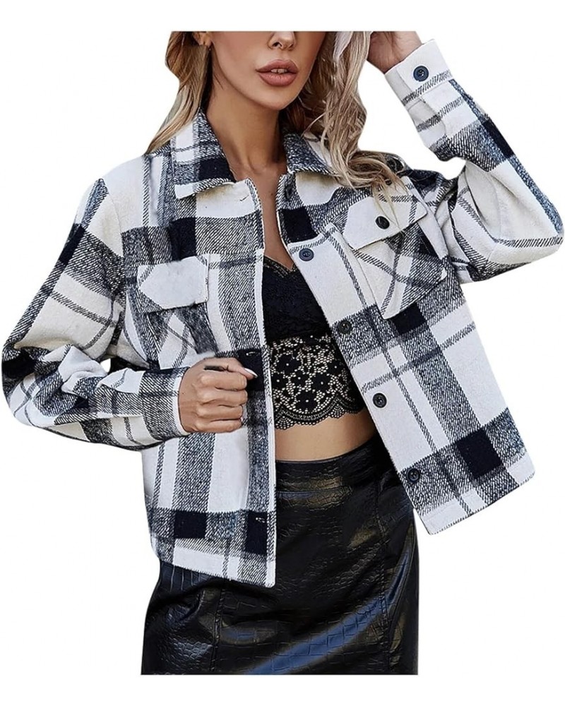 Flannel Plaid Shacket for Women Fashion Cropped Shacket Lapel Button Down Cardigan Outerwear 2023 Fall Coat Tops 02 Black $14...