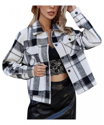 Flannel Plaid Shacket for Women Fashion Cropped Shacket Lapel Button Down Cardigan Outerwear 2023 Fall Coat Tops 02 Black $14...