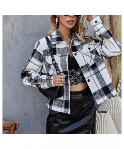 Flannel Plaid Shacket for Women Fashion Cropped Shacket Lapel Button Down Cardigan Outerwear 2023 Fall Coat Tops 02 Black $14...