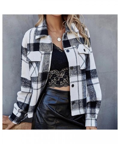 Flannel Plaid Shacket for Women Fashion Cropped Shacket Lapel Button Down Cardigan Outerwear 2023 Fall Coat Tops 02 Black $14...