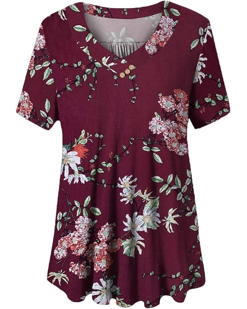 Women's Plus Size Short Sleeve Henley Shirt V Neck Floral Blouses Tunic Tops M-4XL Color 05 $9.17 Tops