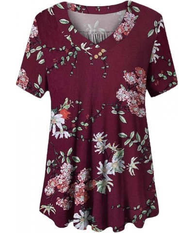 Women's Plus Size Short Sleeve Henley Shirt V Neck Floral Blouses Tunic Tops M-4XL Color 05 $9.17 Tops