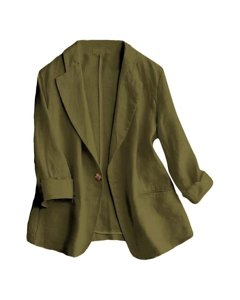 2024 Linen Blazer Women 3/4 Sleeve Lightweight Spring Summer Blazer Jackets Army $25.29 Blazers